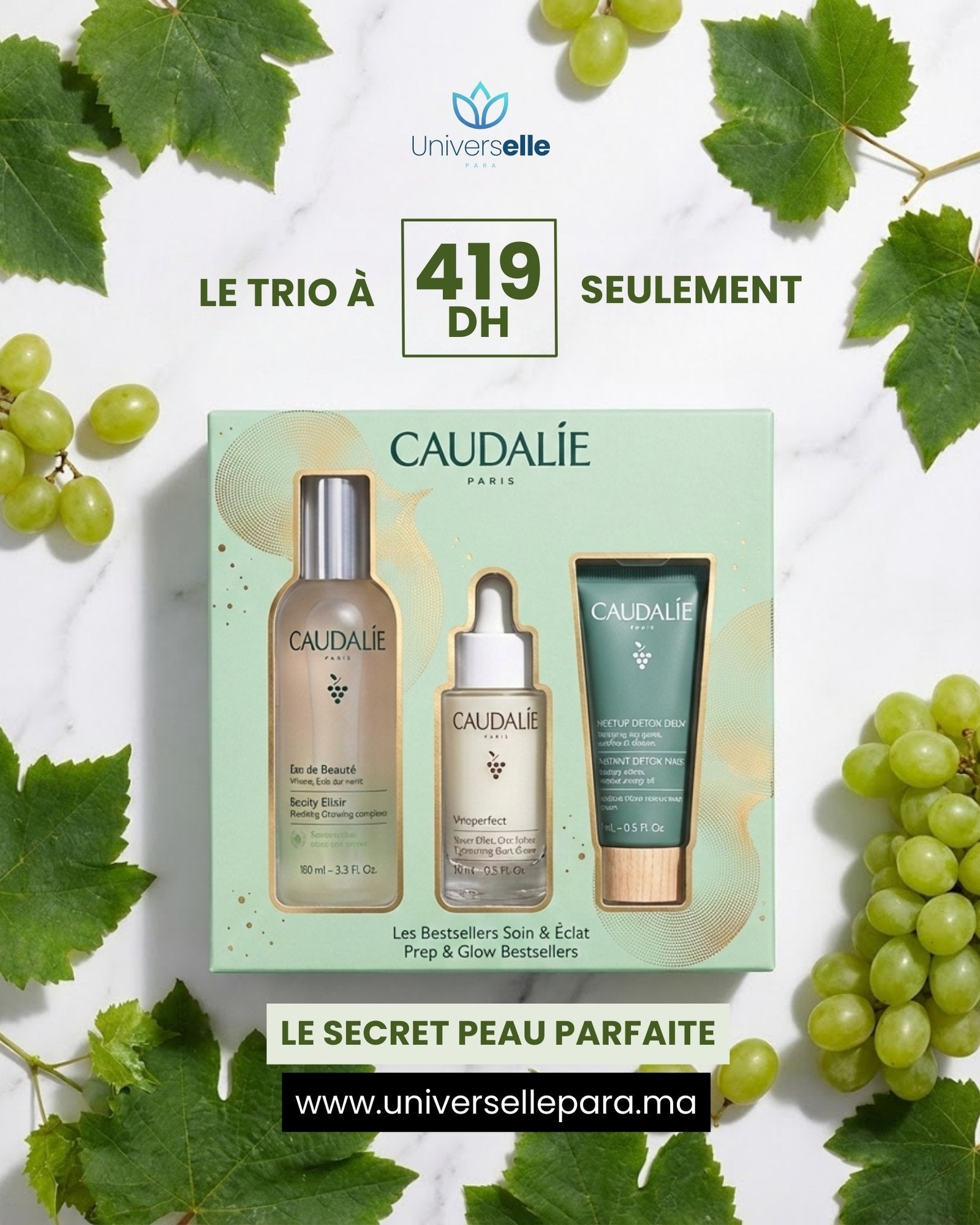 Le Secret Peau Parfaite Caudalie - Coffret Trio Bestsellers Éclat