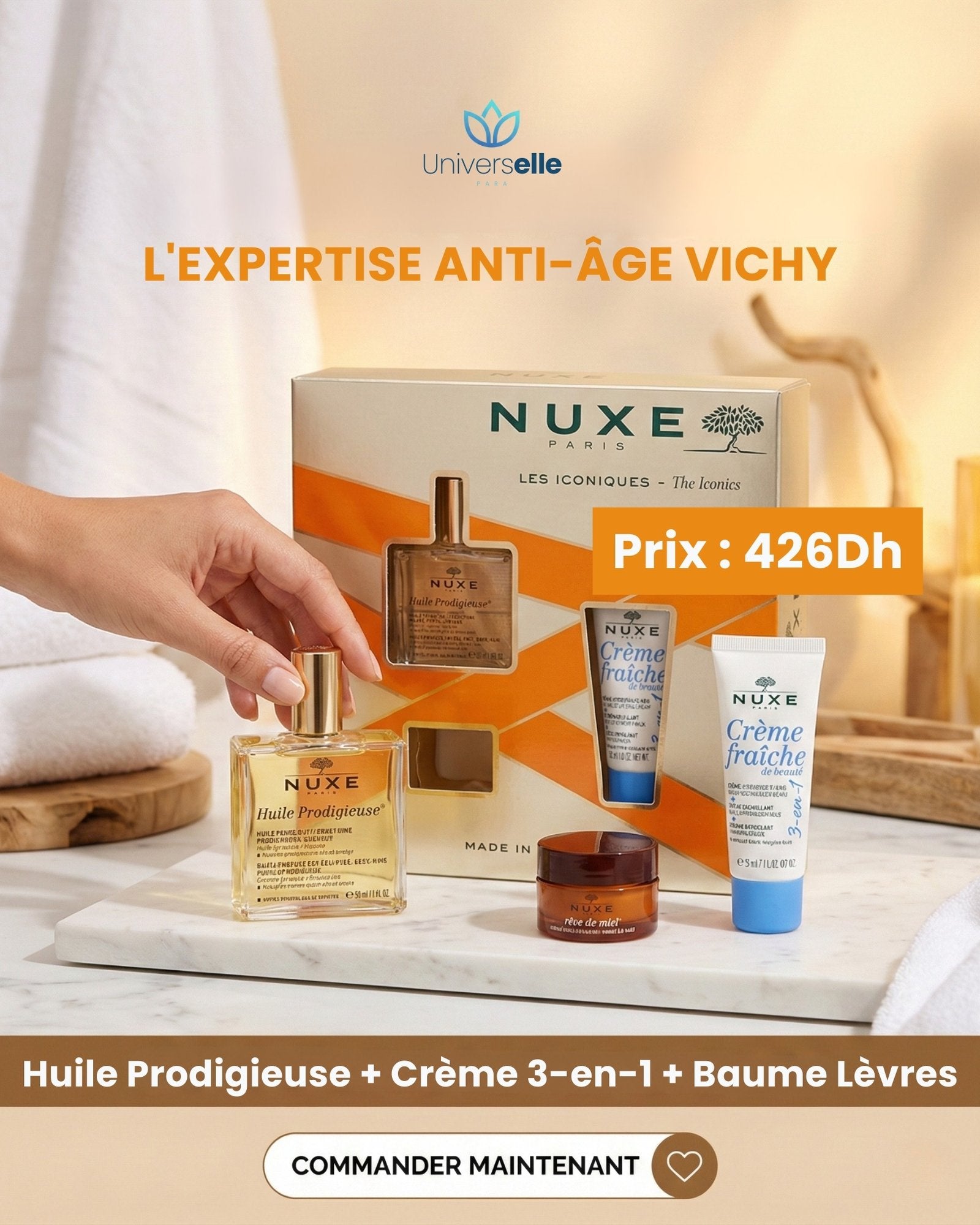 Pack NUXE Paris: Huile Prodigieuse + Crème Hydratant 48h + Gaume Lèvres au miel