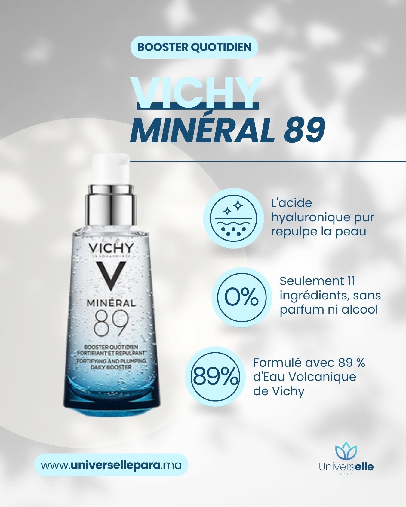 Sérum VICHY Minéral 89 : Booster Quotidien Hydratant &amp; Repulpant à l'Acide Hyaluronique