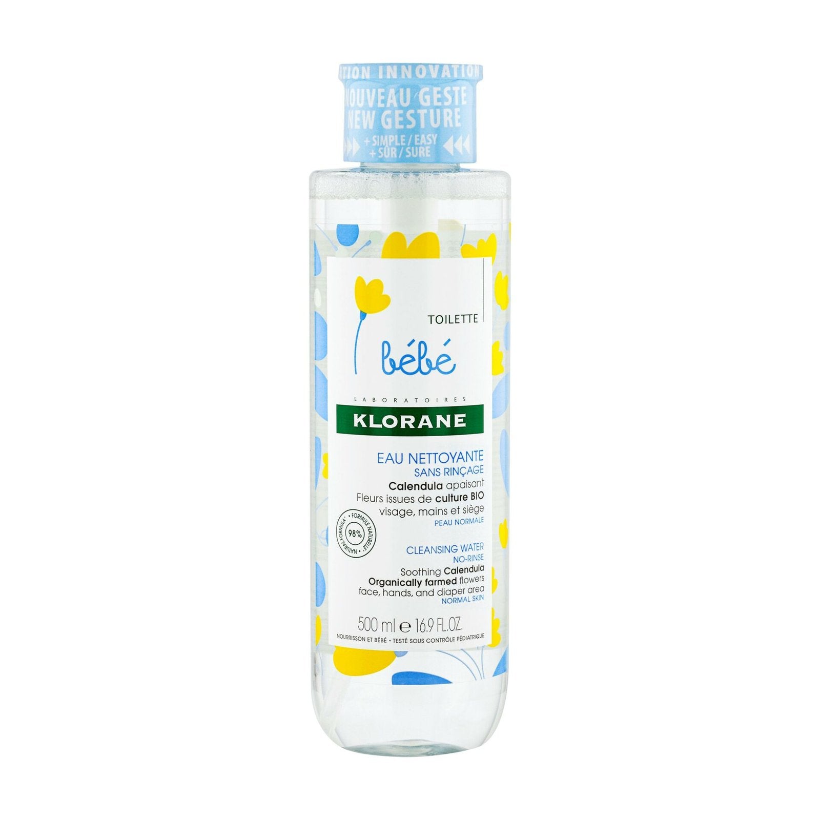 Klorane - Eau nettoyante sans rinçage au Calendula apaisant - Bébé - Peau normale 400 ml
