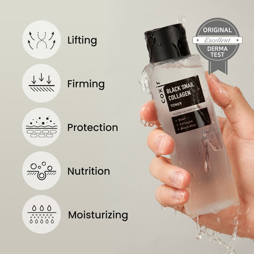COXIR Black Snail Collagen Toner 150ml Tonique Hydratant Anti-Âge Bave Escargot Collagène Régénérant K-Beauty