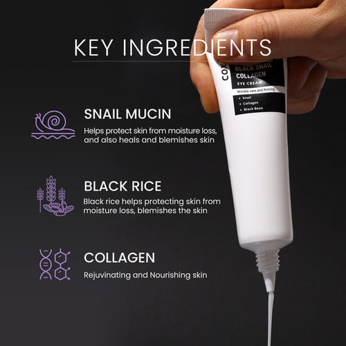 COXIR Black Snail Collagen Eye Cream 30ml Crème Contour Yeux Anti-Âge Bave Escargot Collagène Rides Cernes Poches