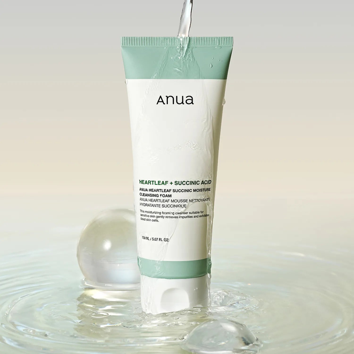 ANUA HeartleaF Succinic Moisture Cleansing Foam 150ml Mousse Nettoyante Hydratante Acide Succinique