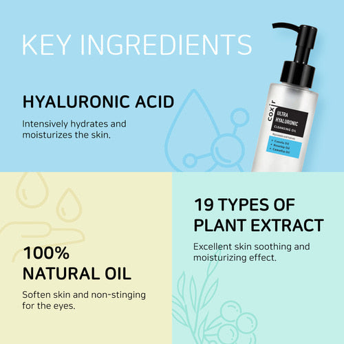 COXIR Ultra Hyaluronic Cleansing Oil 150ml Huile Démaquillante Acide Hyaluronique Nettoyage Profond Hydratant Double Nettoyage
