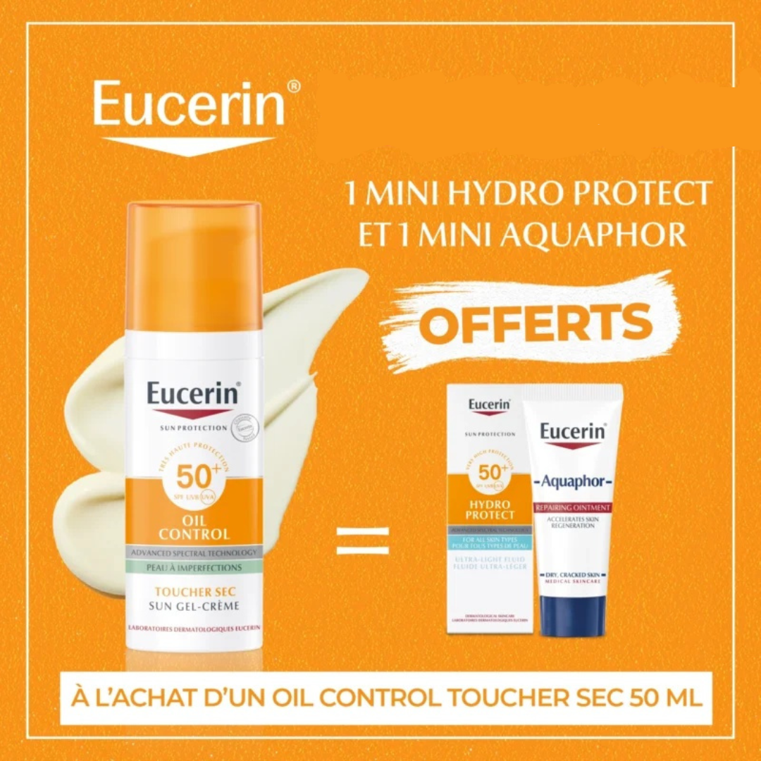 PACK Eucerin Oil Control 50ml+Hydro Protect 5ml+Baume Réparateur 5ml Format voyage