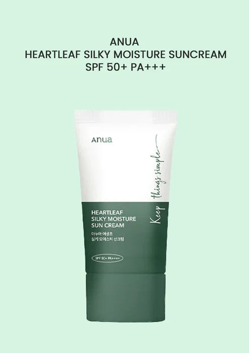 ANUA HeartleaF Silky Moisture Sun Cream SPF50+ PA++++ 50ml Crème Solaire Hydratante