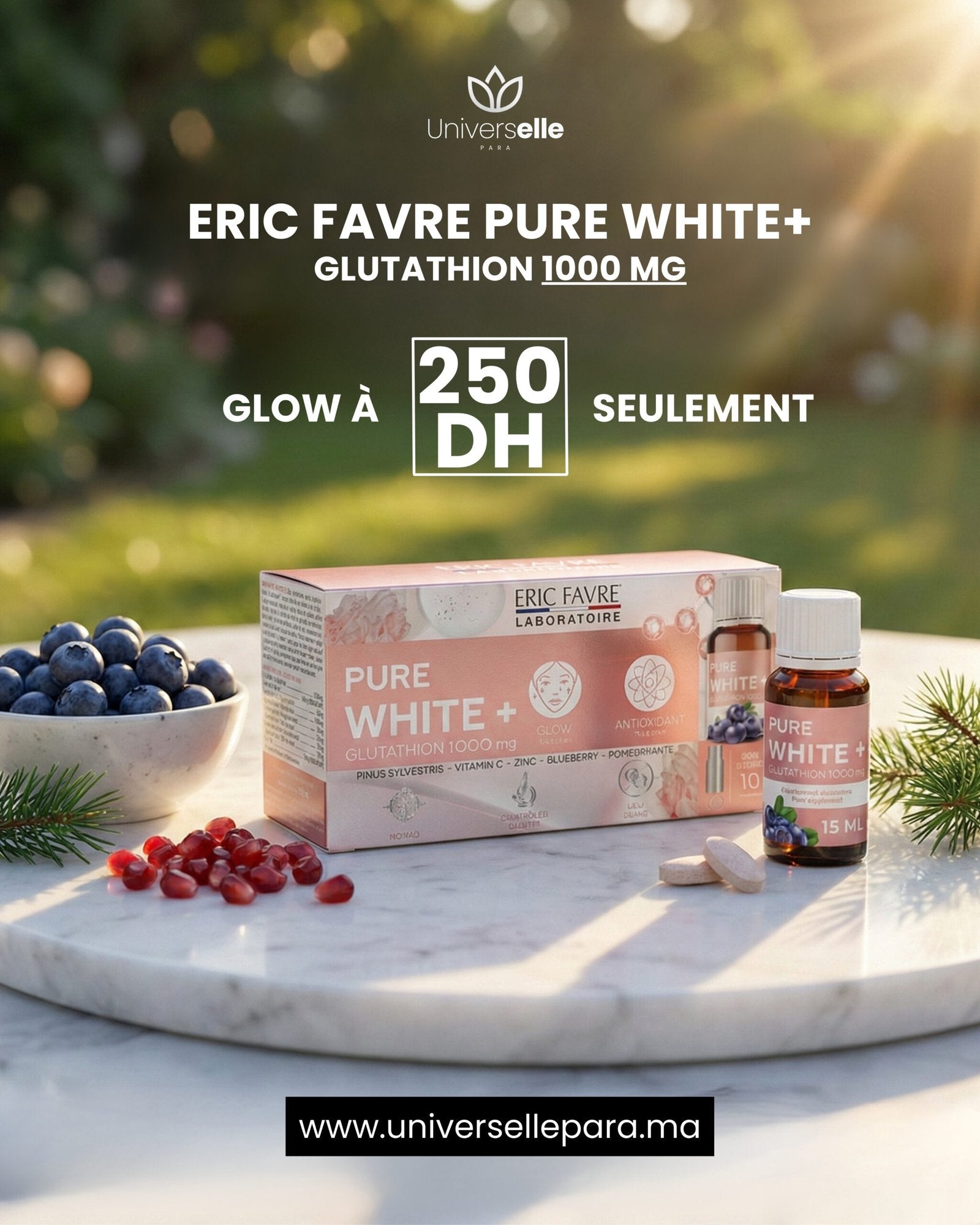 Eric Favre Pure White+ – Glutathion 1000 mg – Éclat &amp; Détox (10 Monodoses)