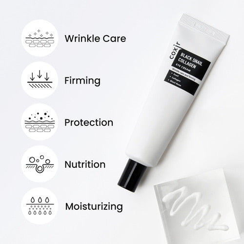 COXIR Black Snail Collagen Eye Cream 30ml Crème Contour Yeux Anti-Âge Bave Escargot Collagène Rides Cernes Poches