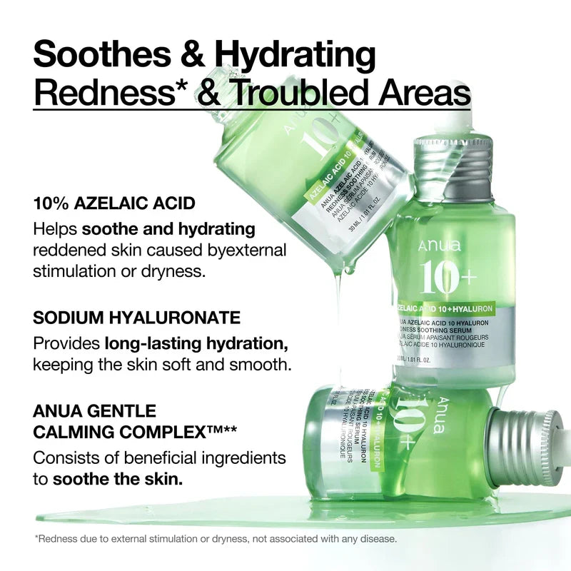 ANUA Azelaic Acid 10% Serum Hyaluronique 30ml Anti-Imperfections Éclat Taches Pigmentaires