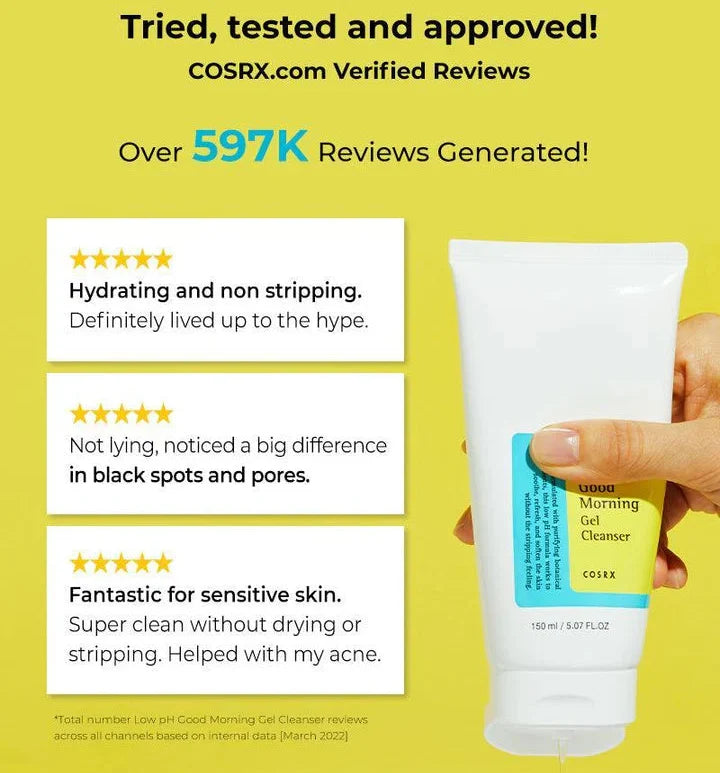COSRX Low PH Good Morning Gel Cleanser 150ml Gel Nettoyant Visage pH Doux Tea Tree Nettoyage Délicat Peaux Sensibles