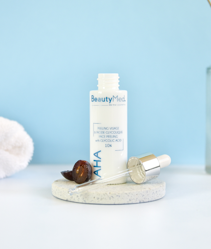 BEAUTY MED AHA Crème Peeling Visage Acide Glycolique 10% 30ml Exfoliant Anti-Âge Éclat Renouvellement Cellulaire