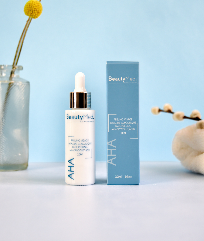 BEAUTY MED AHA Crème Peeling Visage Acide Glycolique 10% 30ml Exfoliant Anti-Âge Éclat Renouvellement Cellulaire